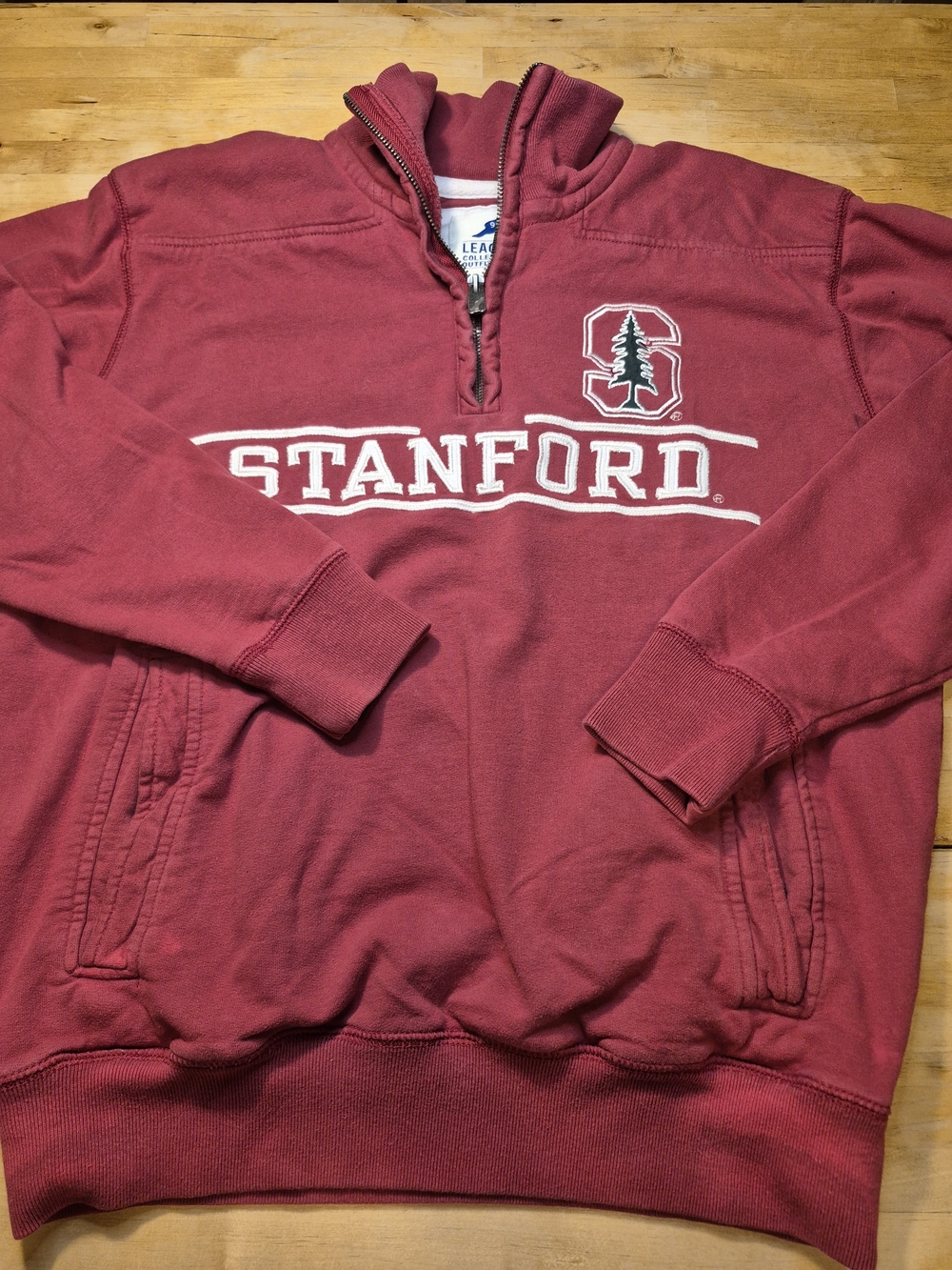 League Stanford Half-Zip Sweatshirt in Cardinal Red with White Logo 3348
